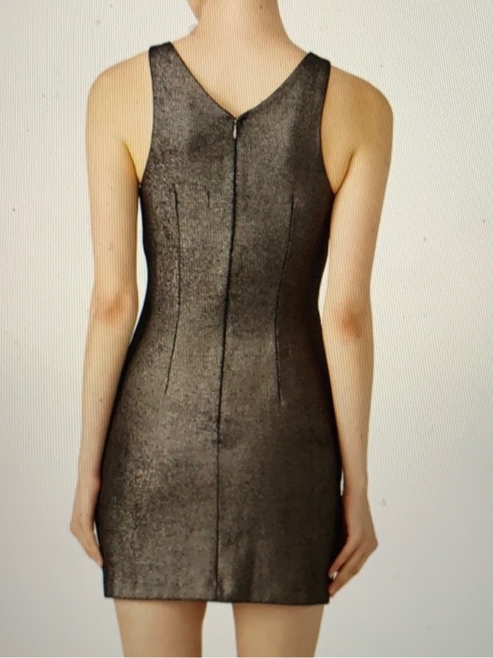 Halston Heritage NWT Metallic Gold Mini Sheath Dress - Picture 3 of 10